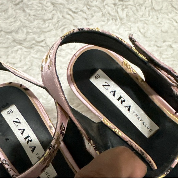 💥SOLD $38💥 Zara Pink Asian Print Floral Kitten Block Heels Pointy-Toe Pumps 40 - Picture 6 of 14